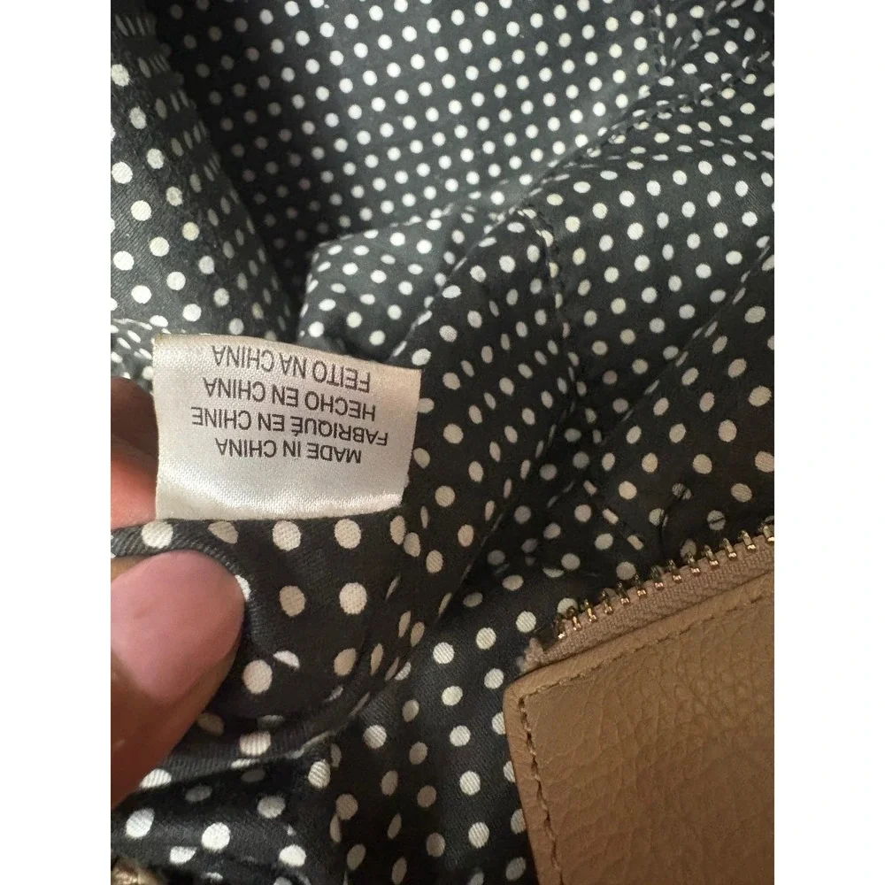 Kate Spade Pebbled‎ Leather Large Shoulder Tote Beige Polka Dot Lining Bag